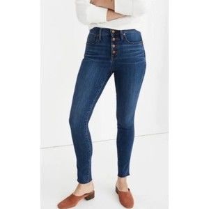 MADEWELL Button Fly Raw Hem Blue 9" Mid-Rise Skinny Jeans Women's 26 $138